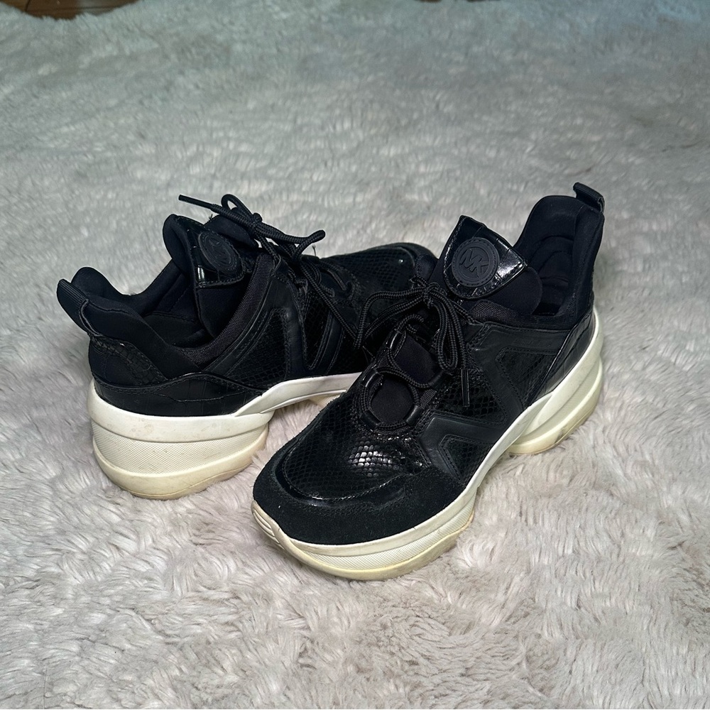 Michael Kors Olympia Sneakers – Chunky Black & White Snake Print Mesh